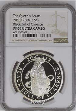 2018 Queens Beasts Black Bull Of Clarence Silver Proof 1oz £2 NGC Graded PF69 #1