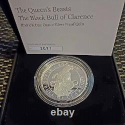 2018 Royal Mint Queen's Beasts Black Bull Of Clarence 1oz Silver Proof Coin +COA