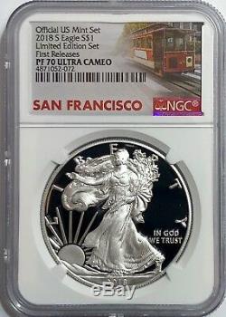 2018 S Proof Silver Eagle Limited Edition Set Ngc Pf70 Fr Ultra Cameo Trolley