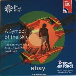2018 UK £2 Silver Proof Coin RAF Centenary Badge Issued By The Royal Mint