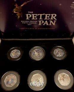 2019 6X Silver Proof 50p Coloured Peter Pan, with COA