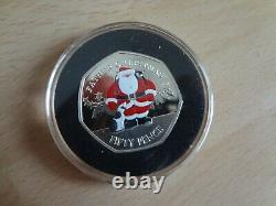 2019 Father Christmas Silver Proof PIEDFORT 50P Coloured coin, Boxed with COA