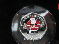 2019 Father Christmas Silver Proof Piedfort 50p Coloured Boxed & Coa