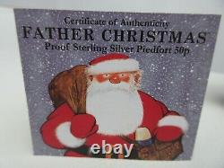 2019 Father Christmas Silver Proof Piedfort 50p Coloured Boxed & Coa
