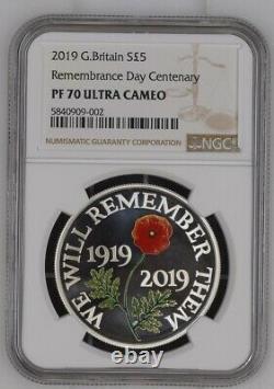 2019 Great Britain Silver Proof £5 Remembrance Day Centenary PF70UC