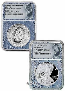 2019 P W Apollo 11 50th Silver Eagle Set NGC PF70 FR Moon Core SKU57916