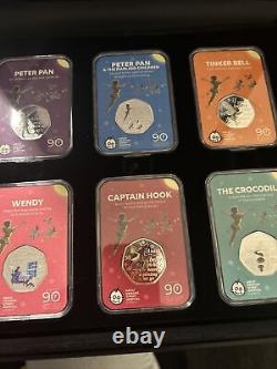 2019 Peter Pan Isle Of Man Six Colour 50p Silver Proof Coin Set With Soa