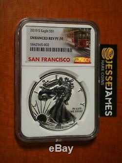2019 S ENHANCED REVERSE PROOF SILVER EAGLE NGC PF70 TROLLEY LABEL With BOX AND COA