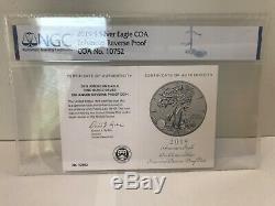 2019-S ENHANCED REVERSE PROOF SILVER EAGLE NGC PF70 with COA # 10752 BROWN LABEL