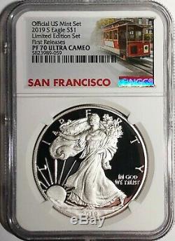 2019 S Proof Silver Eagle Limited Edition Set Ngc Pf70 Fr Ultra Cameo Trolley