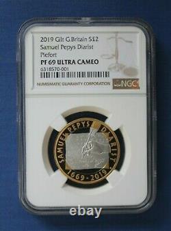 2019 Silver Piedfort Proof £2 coin Samuel Pepys NGC Graded PF69 with COA