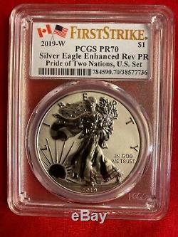 2019 W Enhanced Reverse Proof Silver Eagle PCGS PR70 FS Pride Of Two Nations