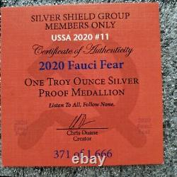 2020 1oz Fauci Fear Proof Silver Shield MicroMintage Virus19 Mandate Trump
