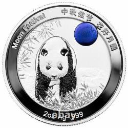 2020 China Moon Panda with Blue Titanium Inset 2 oz Silver Proof Medal GEM Proof