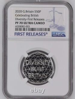 2020 Diversity Built Britain Silver Proof 50p Coin graded at NGC PF70 UC