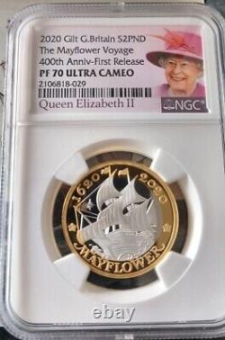 2020 Mayflower SILVER PROOF UK £2 coin Graded PF70 ultra cameo with OCA & box