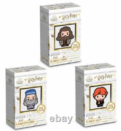 2020 Niue Harry Potter 3 Coin Chibi Weasley Dumbledore Hagrid 1 oz Silver Proof