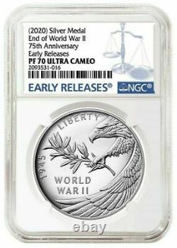 2020 P End of World War 2 II 75th Anniversary 1oz Silver Medal Eagle NGC PF70