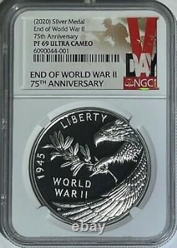 2020 P Ngc Pf69 End Of World War 2 75th Anniversary 1 Oz Silver Medal II Box Coa