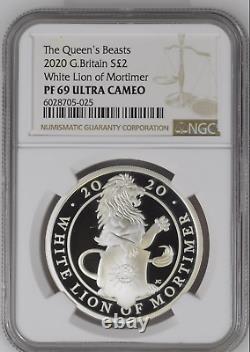 2020 Queens Beasts White Lion Of Mortimer Silver Proof 1oz £2 NGC Graded PF69