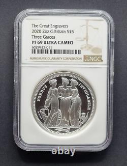 2020 Royal Mint Three Graces Silver Proof Two Ounce 2oz £5 NGC PF69 Ultra Cameo