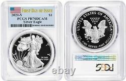 2020-S Proof $1 American Silver Eagle PCGS PR70DCAM FDOI Flag Label WithOGP
