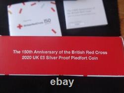 2020 SILVER PROOF PIEDFORT £5 COIN BOX'S + COA BRITIH RED CROSS 150th ROYAL MINT