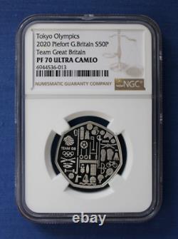2020 Silver Piedfort Proof 50p coin Tokyo Olympics Team GB NGC Graded PF70