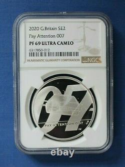 2020 Silver Proof 1oz £2 coin Pay Attention 007 NGC Graded PF69 Ultra Cameo