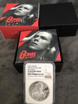 2020 Silver Proof David Bowie £5 2oz NGC PF70 UCAM. Royal Mint Low CoA