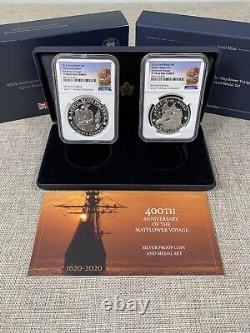 2020 The Mayflower Voyage Silver Proof Coin & Medal Set NGC PF68 & PF70
