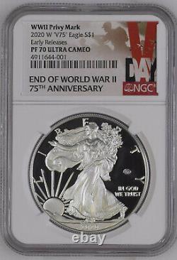 2020 W End of WWII 75th Anniversary American Silver Eagle V75 NGC PF70 PRE-SALE