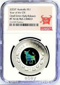 2021 Australia OPAL LUNAR Year of the OX 1 oz Silver Proof Coin NGC PF70 ER