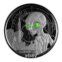 2021 Ghana ALIEN Coin 1 oz Silver BLACK RHODIUM PROOF Scottsdale Mint 999