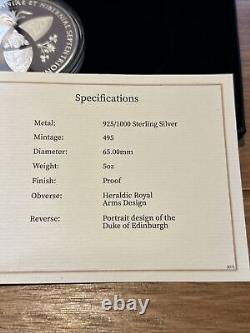 2021 HRH Duke Edinburgh UK 5 Oz Sterling Silver Proof Coin Harrington Coa Case