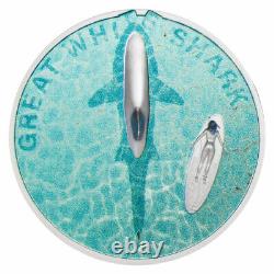 2021 Palau Great White Shark Ultra High Relief 1oz Silver Colorized Proof $5 OGP