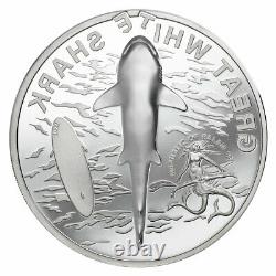 2021 Palau Great White Shark Ultra High Relief 1oz Silver Colorized Proof $5 OGP