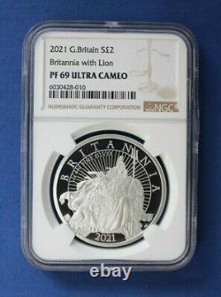2021 Royal Mint 1oz Silver Proof Britannia £2 coin NGC Graded PF69 with Case/COA