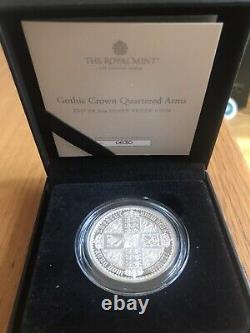 2021 Royal Mint Gothic Crown Quartered Arms UK 2oz Silver Proof