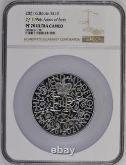 2021 Royal Mint QEII 95th Birthday 5oz Silver Proof NGC PF70UCAM LED 950