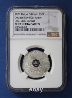 2021 Silver Piedfort Proof 50p Decimal Day NGC Graded PF70 with COA