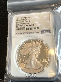 2021 W $1 Silver Eagle Congratulation Set First Day Of Issue Ngc Pf70