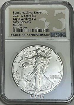 2021 W $1 Type 2 Ngc Ms70 Er Burnished Uncirculated Silver Eagle Landing