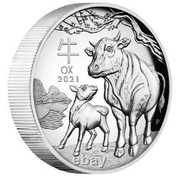 2021 Year Of The Ox Lunar 1oz Silver Proof High Relief Coin