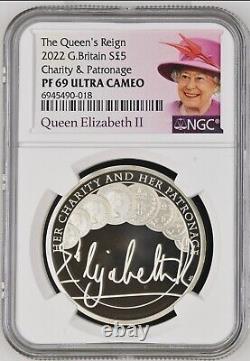 2022 Queen's Reign Charity & Patronage £5 Silver Proof Coin Ngc Graded