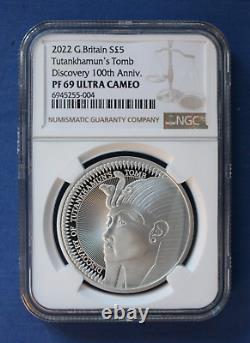2022 Silver Proof £5 coin Tutankhamun NGC Graded PF69 with Case & COA