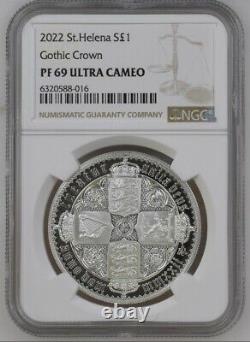2022 St. Helena Gothic Crown £1 Silver Proof Coin NGC Graded PF69 Ultra Cameo