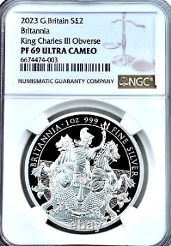 2023 Britannia Silver Proof £2 Two Pound NGC PF69 1oz King Charles Obverse