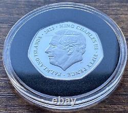 2023 Fifty Pence 50p Falkland Islands King Charles 75th Silver proof 175 Mintage