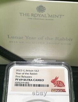 2023 Royal Mint Lunar Year Of The Rabbit 1oz Silver Proof £2 Coin. NGC Graded 69